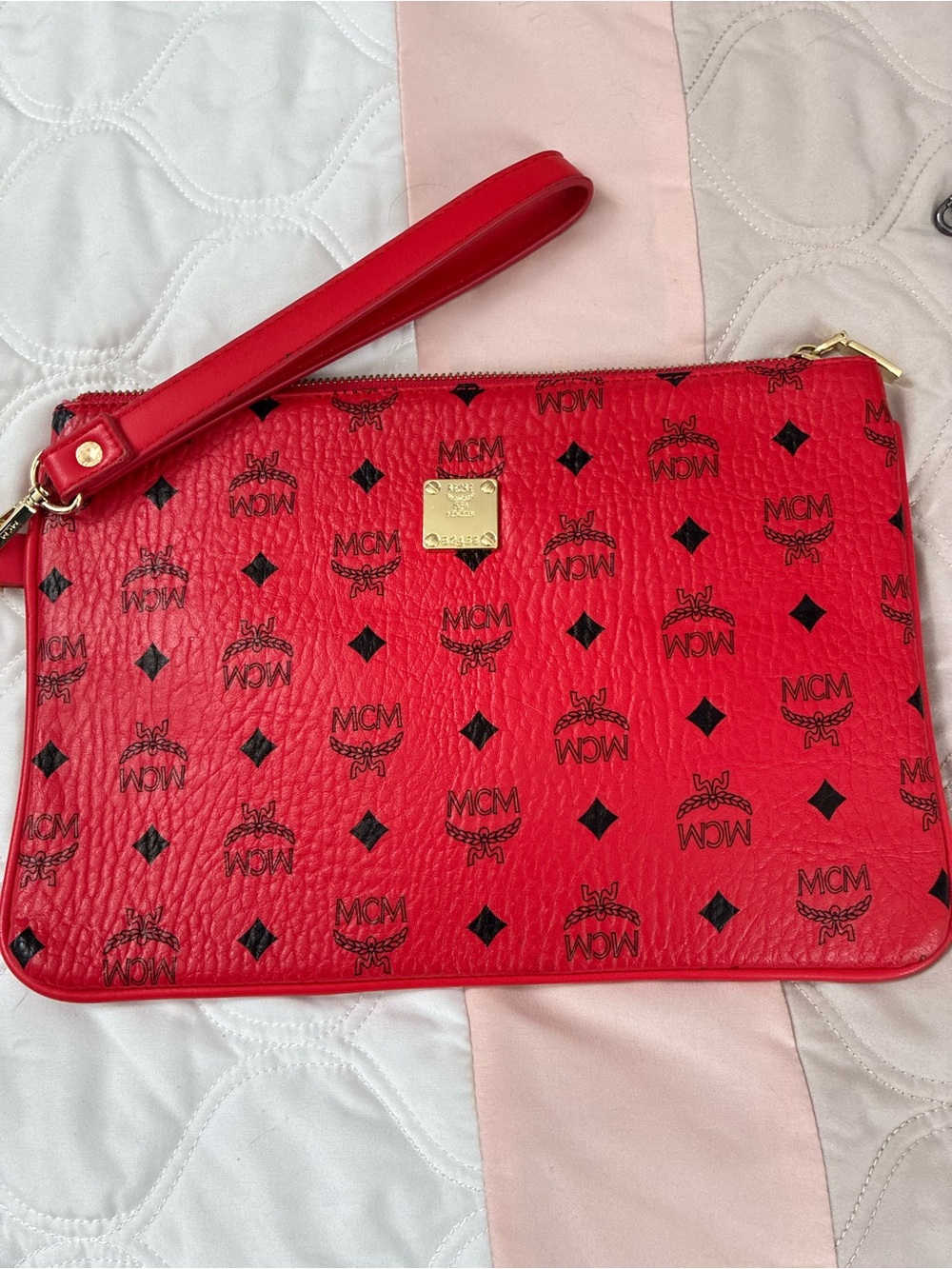 MCM Red Logo Wristlet Clutch